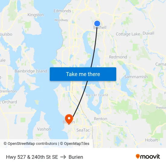 Hwy 527 & 240th St SE to Burien map