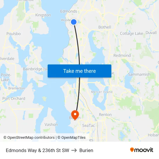 Edmonds Way & 236th St SW to Burien map