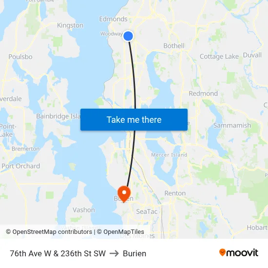 76th Ave W & 236th St SW to Burien map