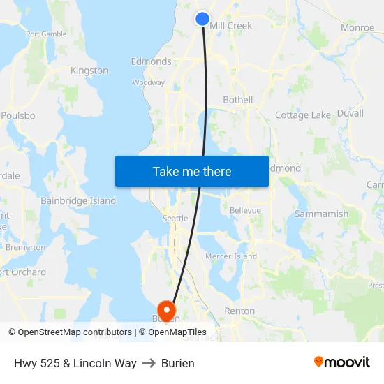 Hwy 525 & Lincoln Way to Burien map