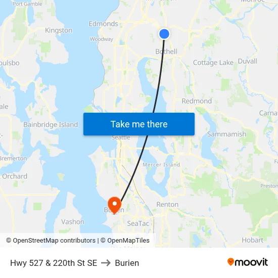 Hwy 527 & 220th St SE to Burien map
