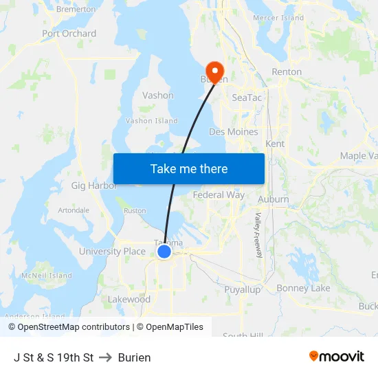 J St & S 19th St to Burien map