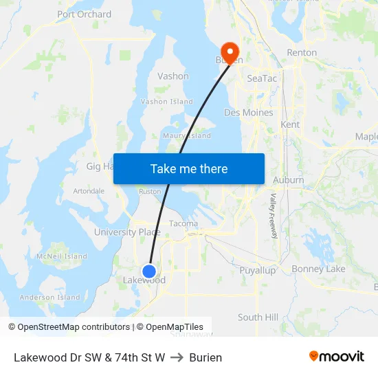 Lakewood Dr SW & 74th St W to Burien map