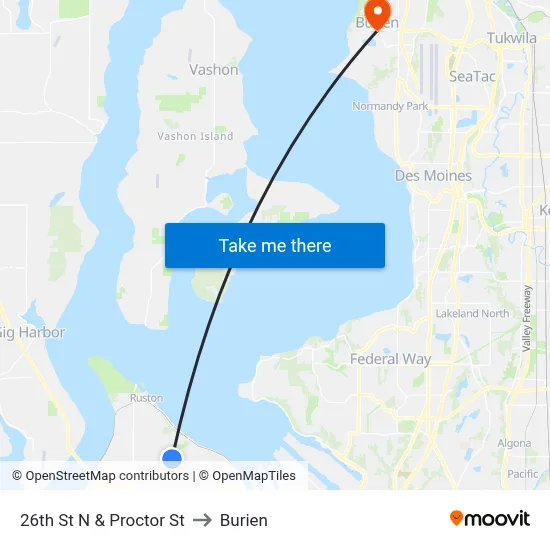 26th St N & Proctor St to Burien map