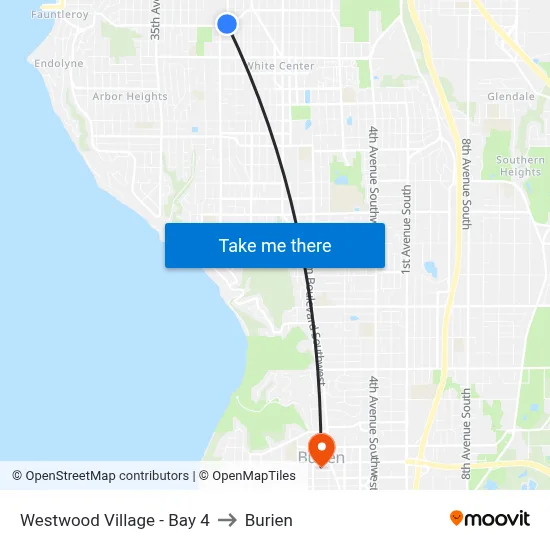 Westwood Village - Bay 4 to Burien map