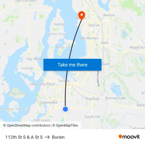 112th St S & A St  S to Burien map