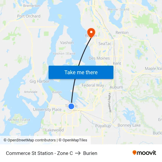 Commerce St Station - Zone C to Burien map