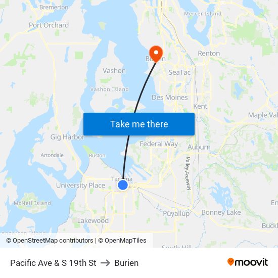 Pacific Ave & S 19th St to Burien map