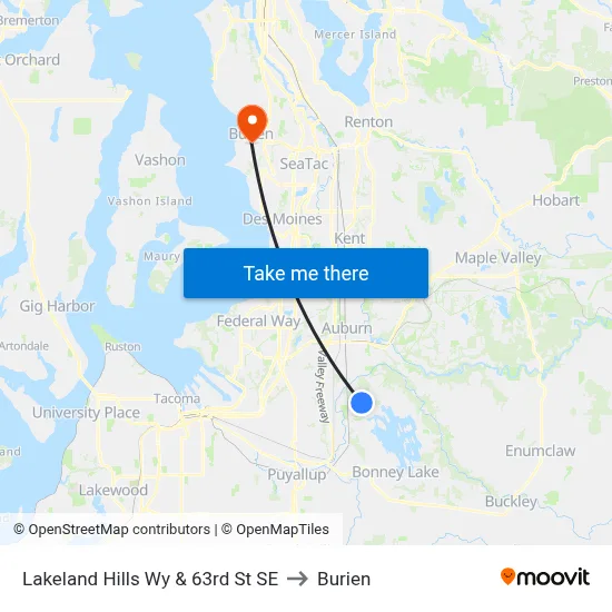 Lakeland Hills Wy & 63rd St SE to Burien map