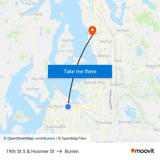 19th St S & Hosmer St to Burien map