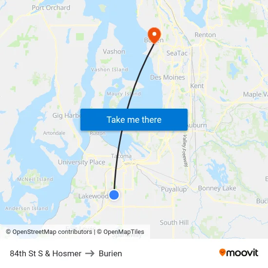 84th St S & Hosmer to Burien map