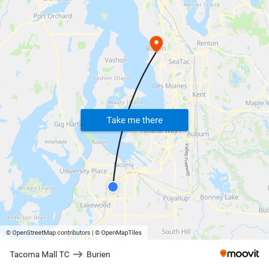 Tacoma Mall TC to Burien map