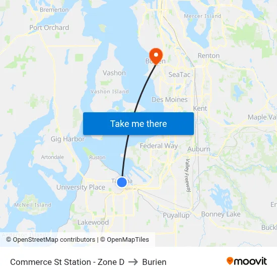 Commerce St Station - Zone D to Burien map