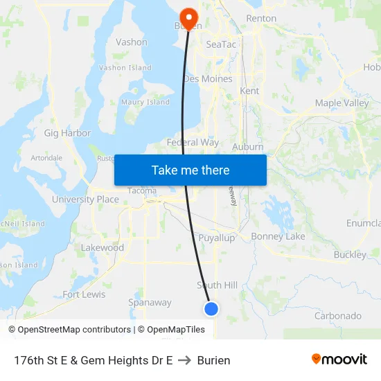 176th St E & Gem Heights Dr E to Burien map