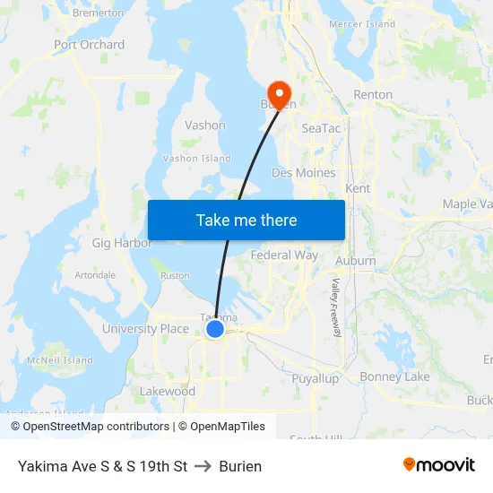 Yakima Ave S & S 19th St to Burien map