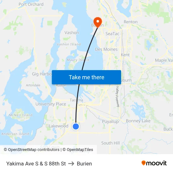 Yakima Ave S & S 88th St to Burien map