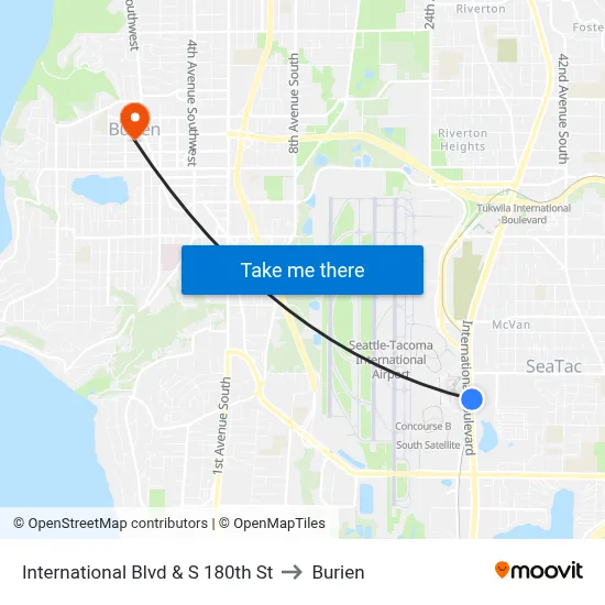 International Blvd & S 180th St to Burien map