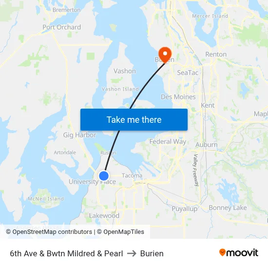 6th Ave & Bwtn Mildred & Pearl to Burien map
