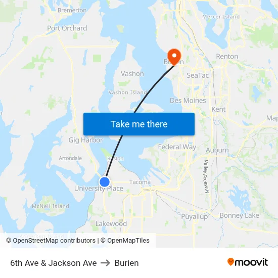 6th Ave & Jackson Ave to Burien map