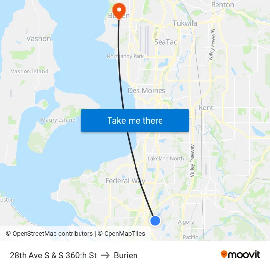 28th Ave S & S 360th St to Burien map
