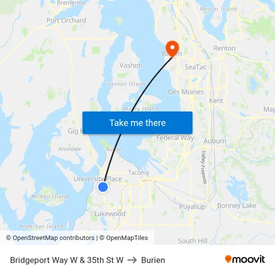 Bridgeport Way W & 35th St W to Burien map