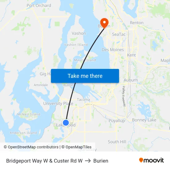 Bridgeport Way W & Custer Rd W to Burien map