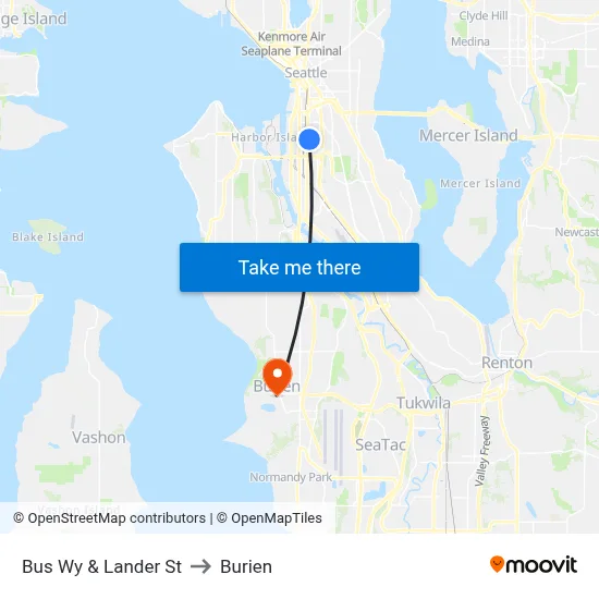 Bus Wy & Lander St to Burien map