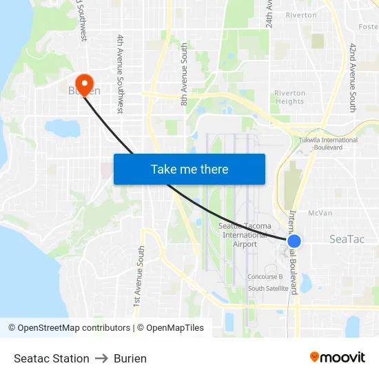 Seatac Station to Burien map