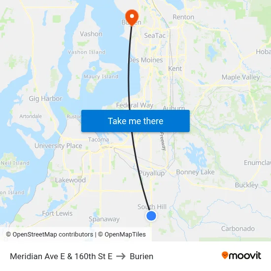 Meridian Ave E & 160th St E to Burien map