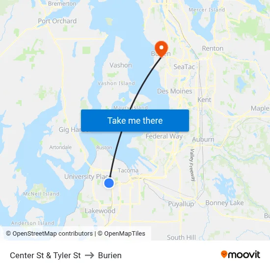 Center St & Tyler St to Burien map
