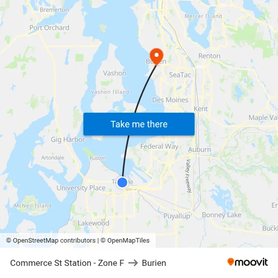 Commerce St Station - Zone F to Burien map