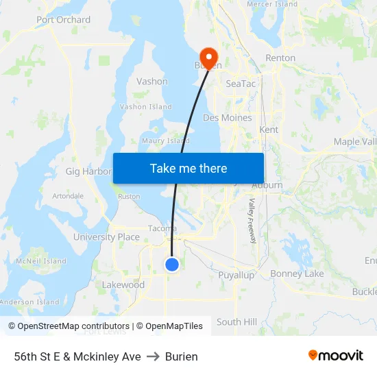 56th St E & Mckinley Ave to Burien map