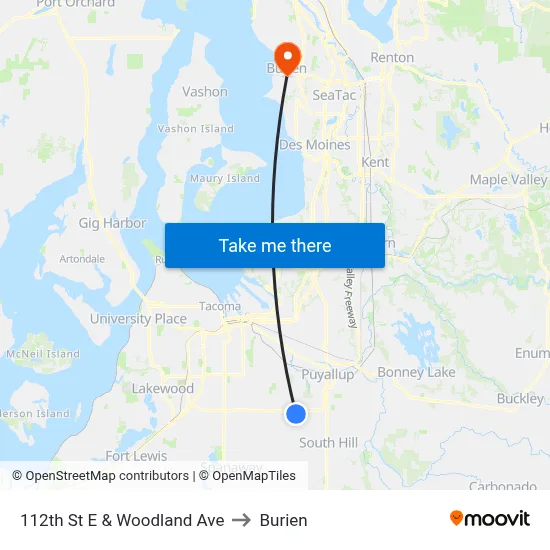 112th St E & Woodland Ave to Burien map