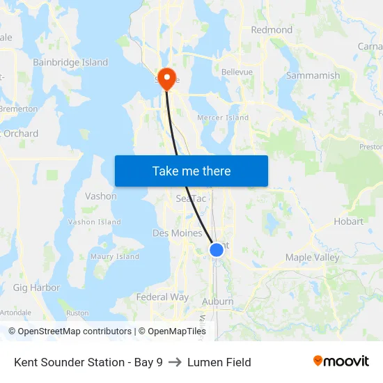 Kent Sounder Station - Bay 9 to Lumen Field map