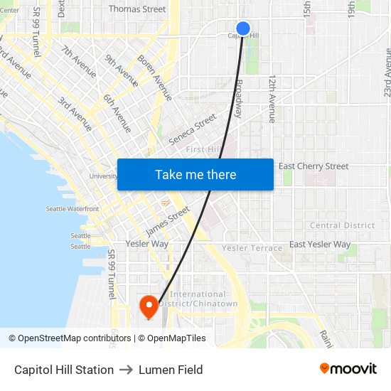 Capitol Hill Station to Lumen Field map