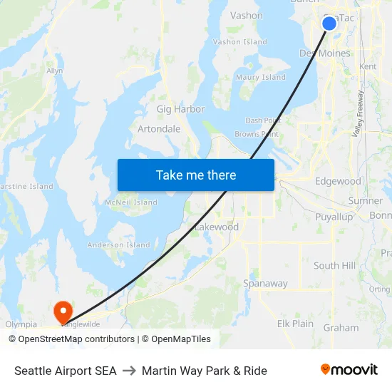 Seattle Airport SEA to Martin Way Park & Ride map