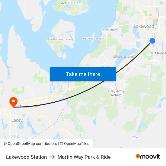 Lakewood Station to Martin Way Park & Ride map
