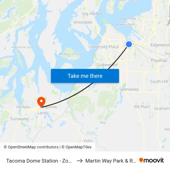 Tacoma Dome Station - Zone C to Martin Way Park & Ride map