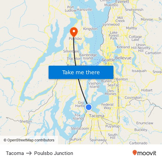 Tacoma to Poulsbo Junction map