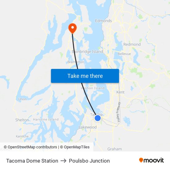 Tacoma Dome Station to Poulsbo Junction map