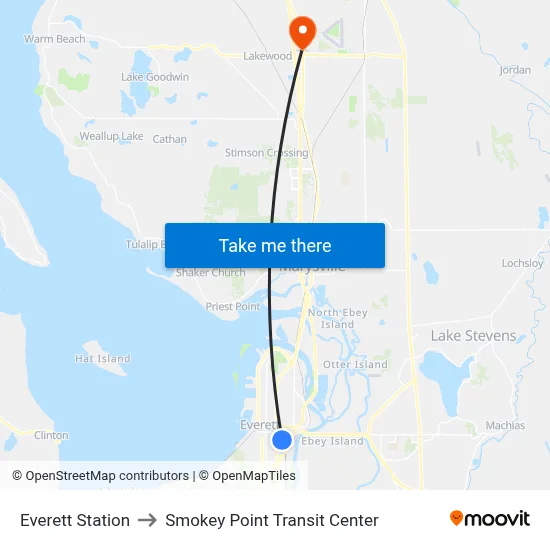 Everett Station to Smokey Point Transit Center map
