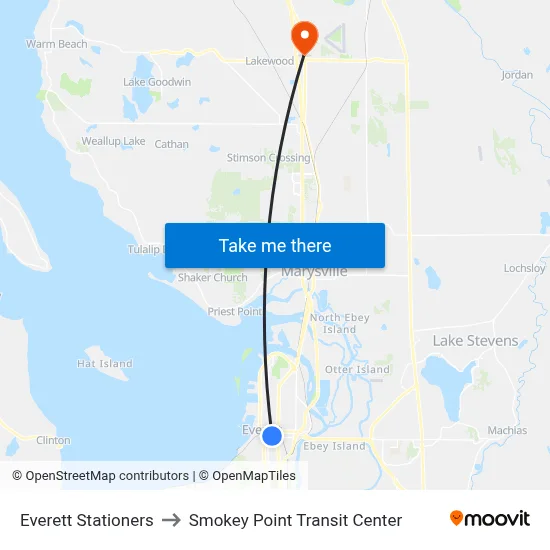 Everett Stationers to Smokey Point Transit Center map