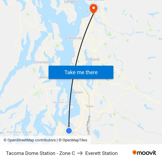 Tacoma Dome Station - Zone C to Everett Station map