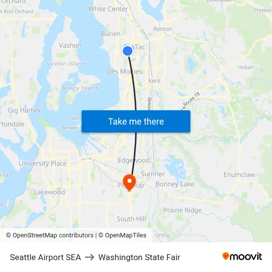 Seattle Airport SEA to Washington State Fair map