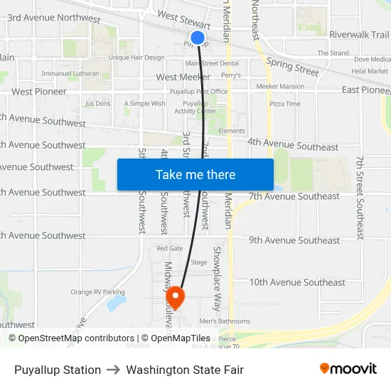 Puyallup Station to Washington State Fair map