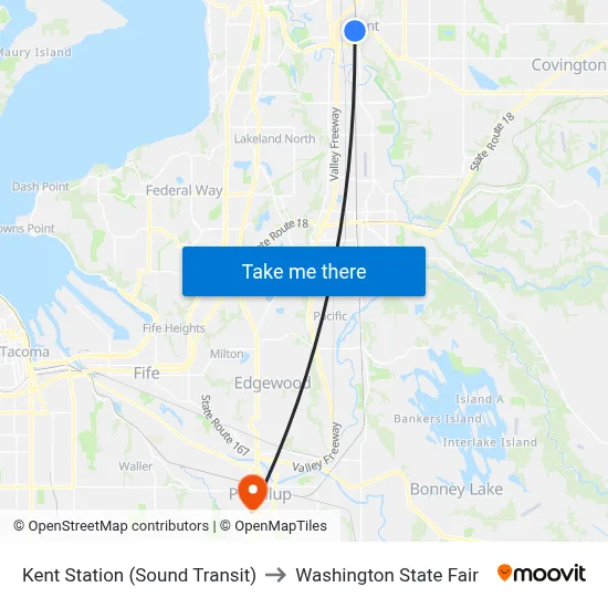 Kent Station (Sound Transit) to Washington State Fair map