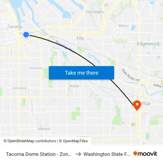 Tacoma Dome Station - Zone C to Washington State Fair map