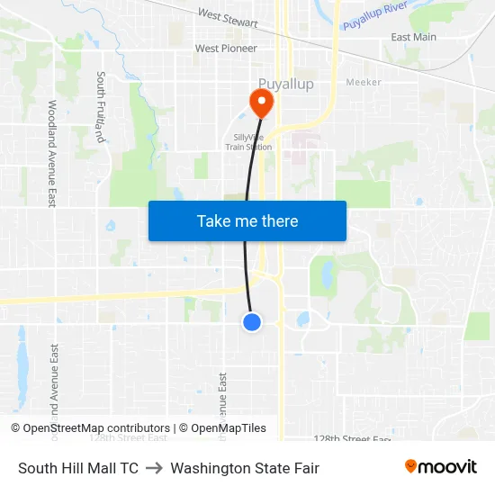 South Hill Mall TC to Washington State Fair map