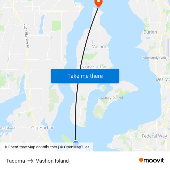 Tacoma to Vashon Island map