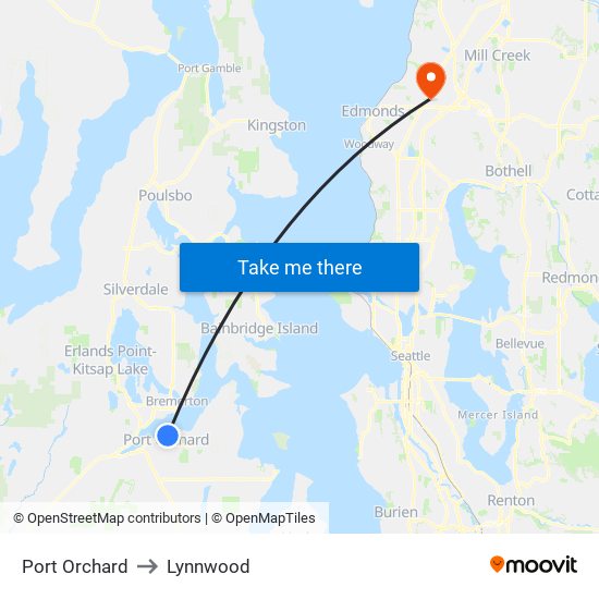 Port Orchard to Lynnwood map